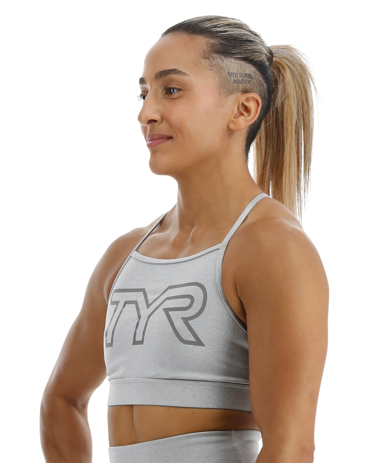 TYR Base Kinetic™ Women's High Neck Big Logo Sports Bra - Heather