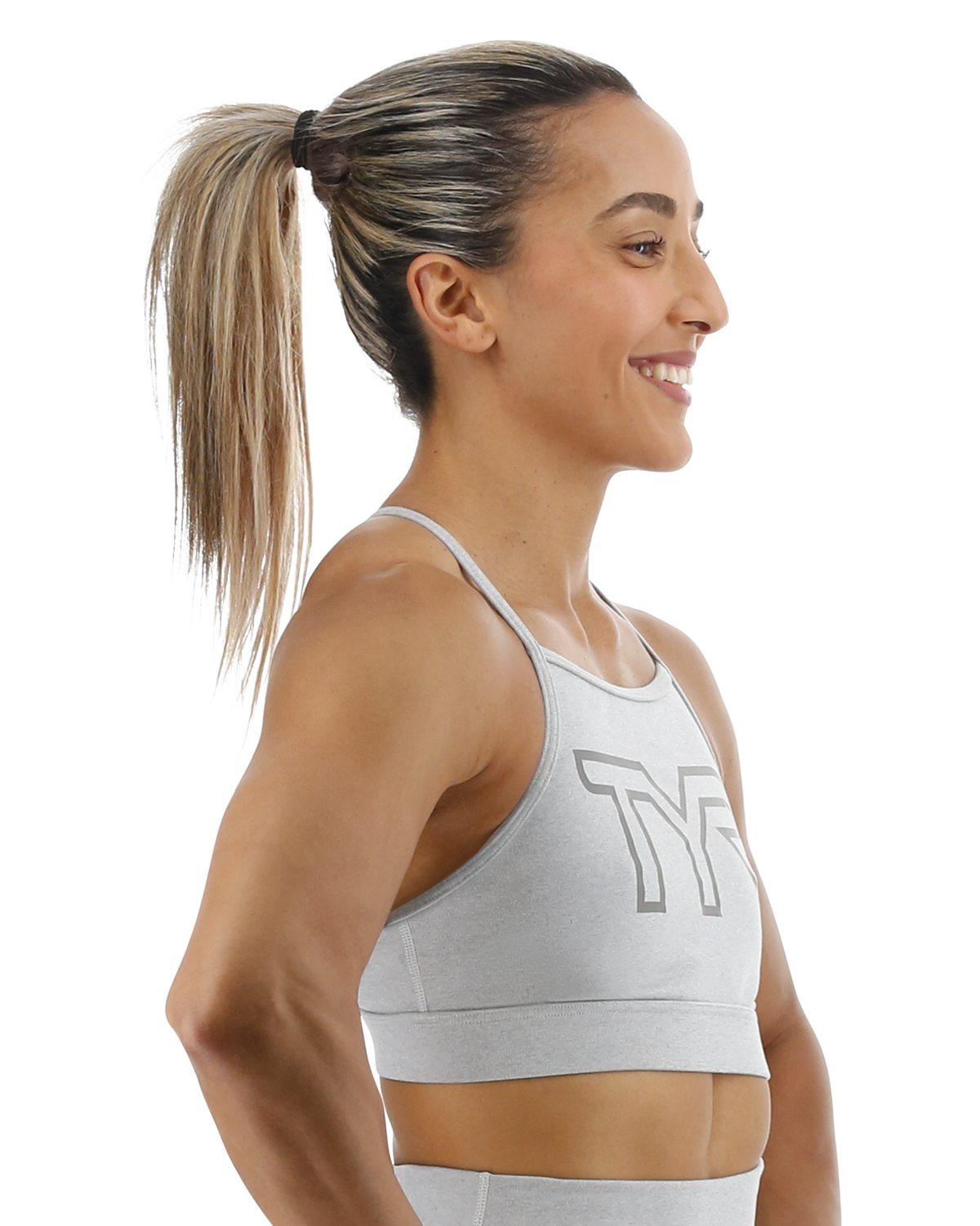 TYR Base Kinetic™ Women's High Neck Big Logo Sports Bra - Heather