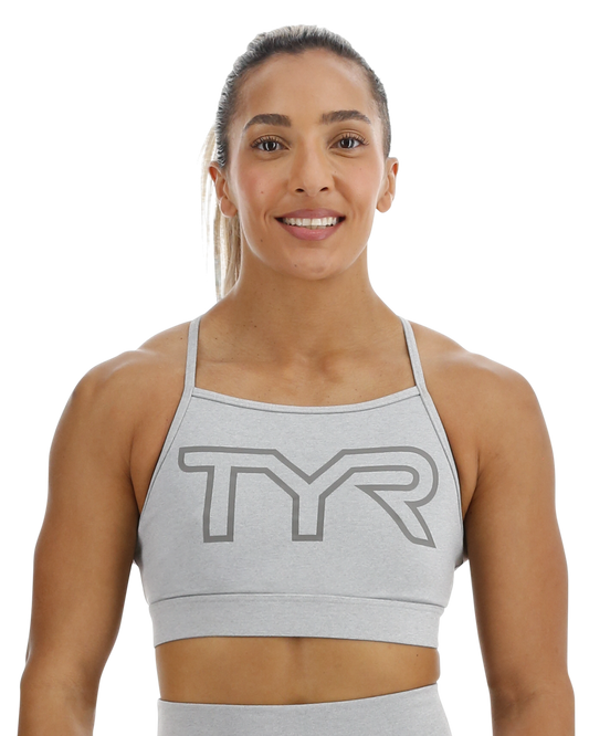 TYR Base Kinetic™ Women's High Neck Big Logo Sports Bra - Heather
