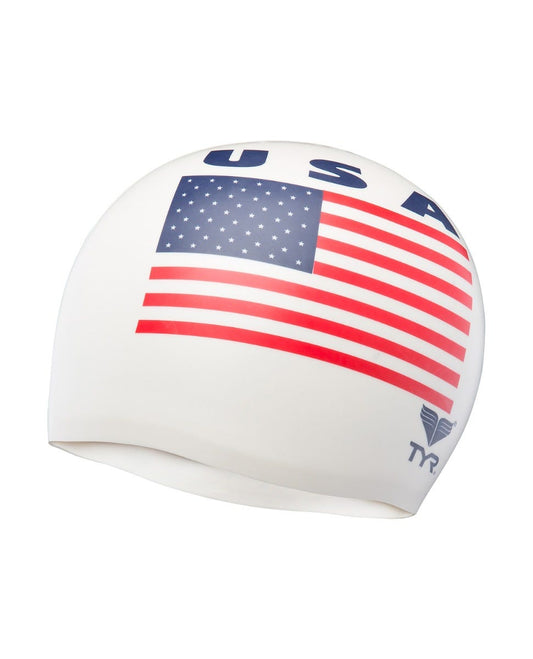 TYR Adult Silicone Swim Cap - USA