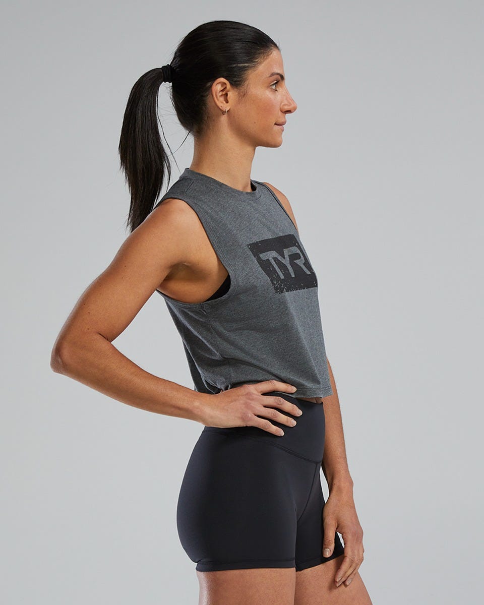 TYR UltraSoft Women's Graphic Crop Tank Distressed TYR Brick
