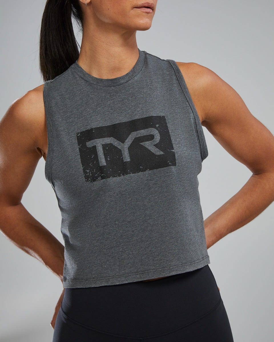 TYR UltraSoft Women's Graphic Crop Tank Distressed TYR Brick