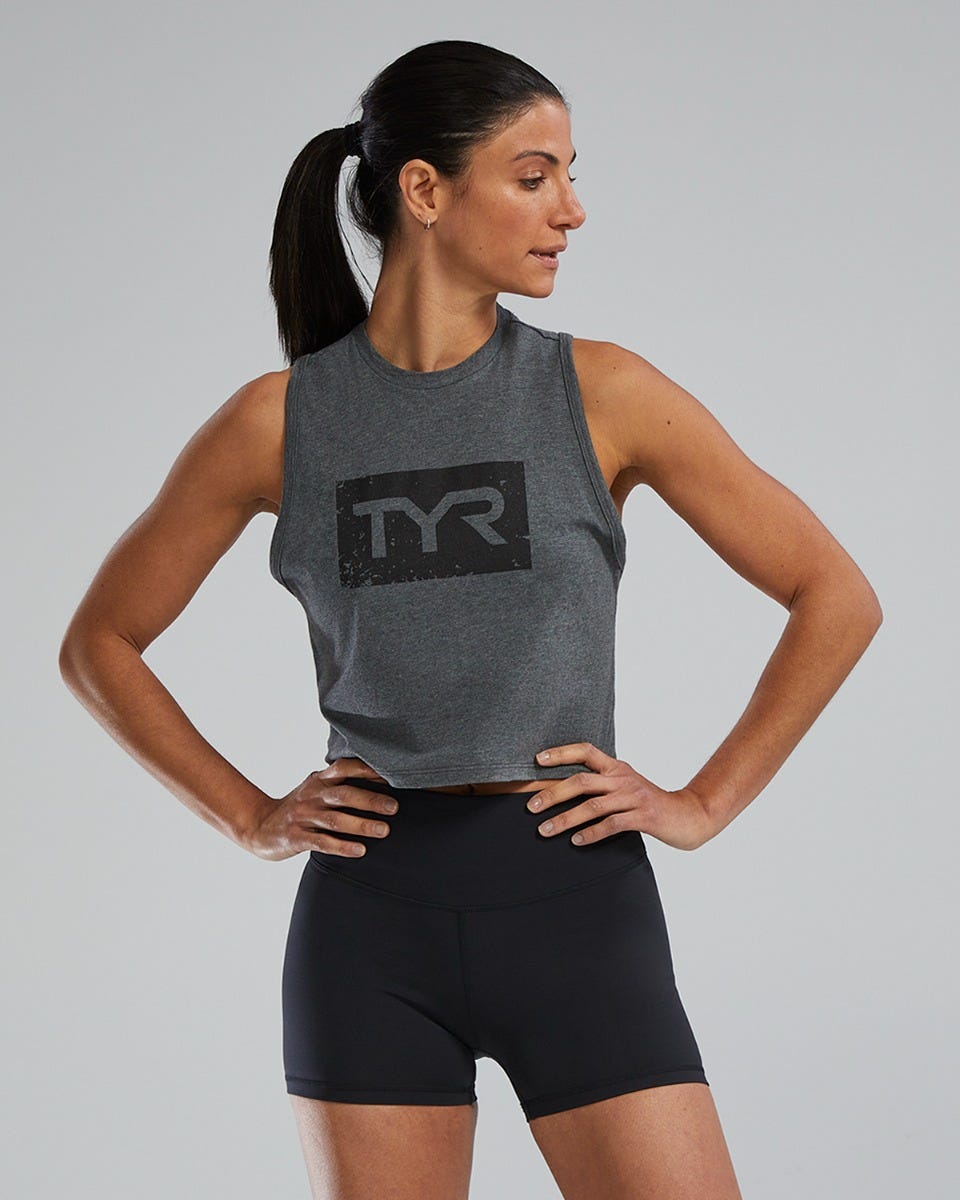 TYR UltraSoft Women's Graphic Crop Tank Distressed TYR Brick