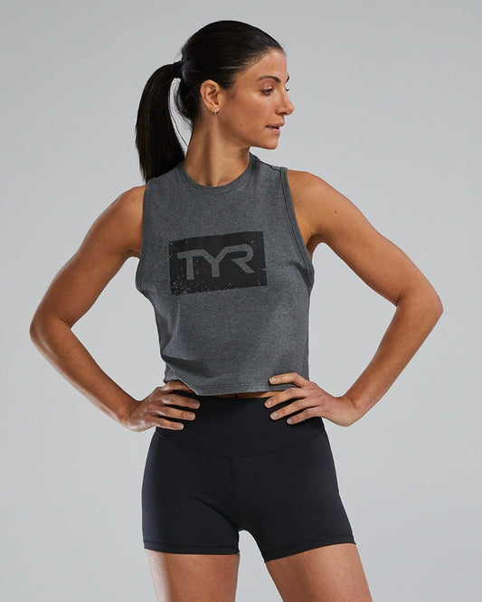 TYR UltraSoft Women's Graphic Crop Tank Distressed TYR Brick