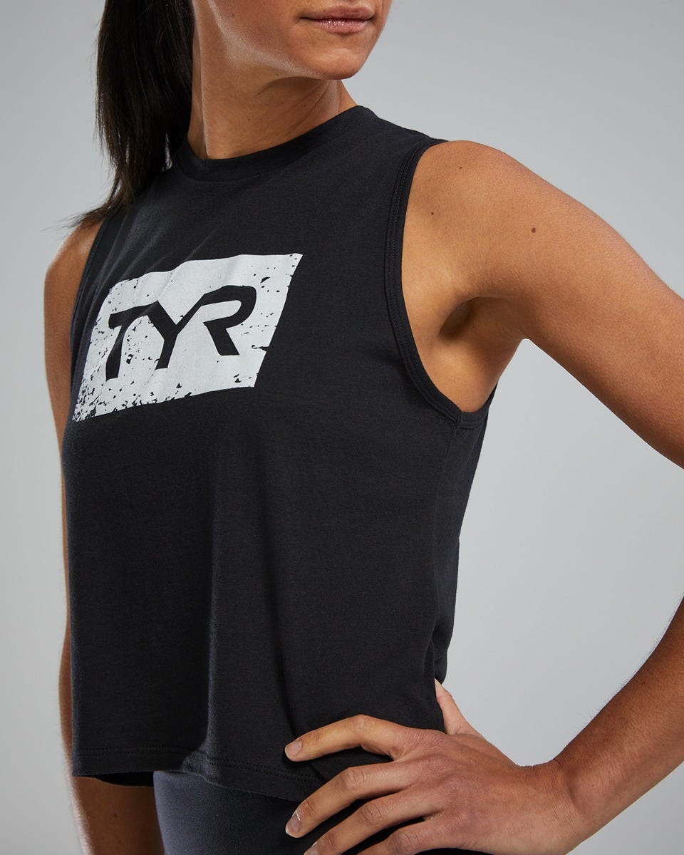 TYR UltraSoft Women's Graphic Crop Tank Distressed TYR Brick