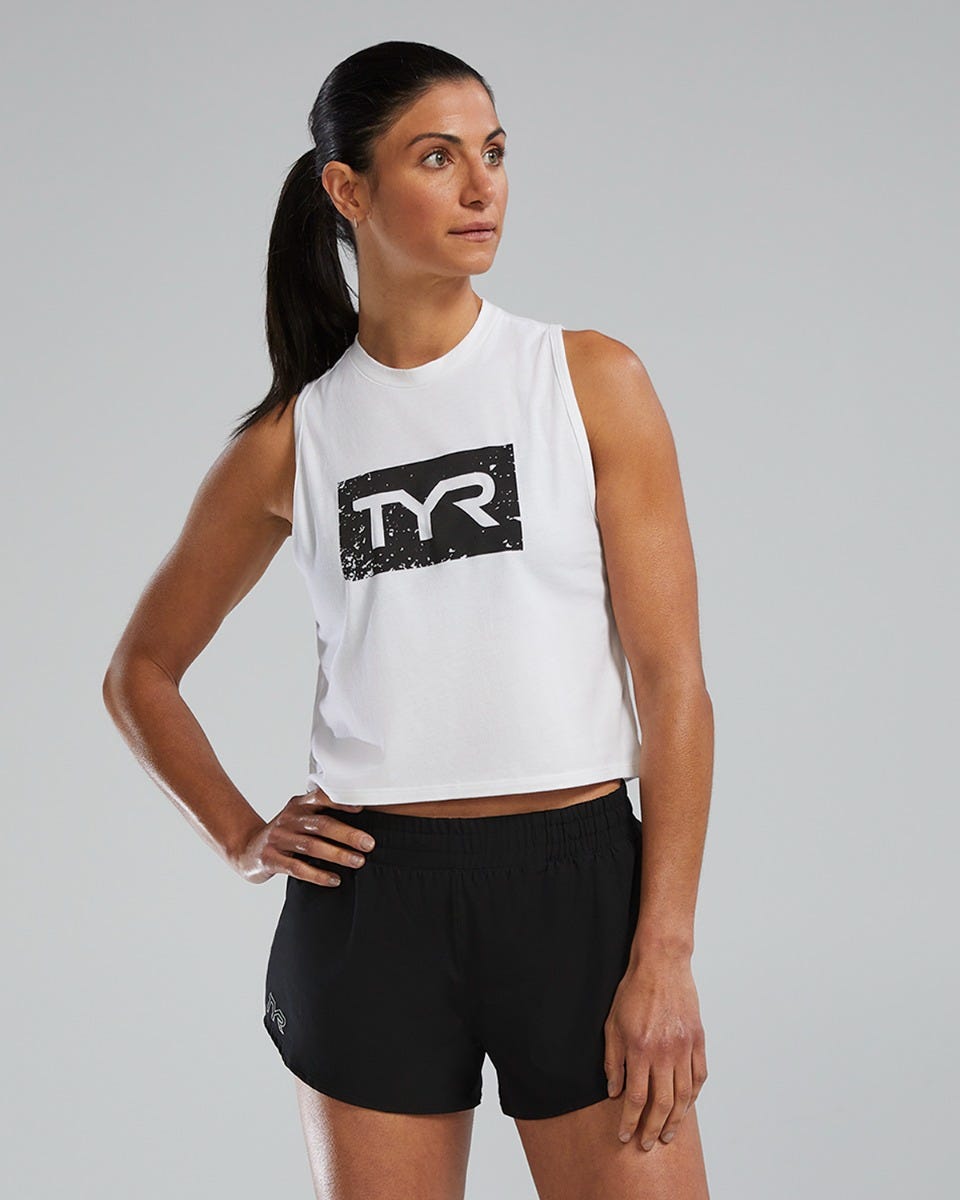 TYR UltraSoft Women's Graphic Crop Tank Distressed TYR Brick